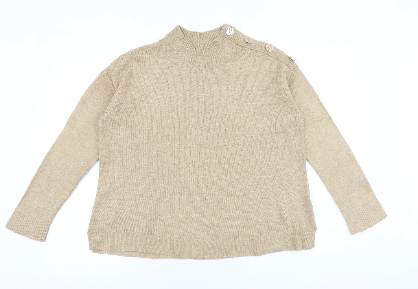 Dorothy Perkins Womens Brown Mock Neck Acrylic Pullover Jumper Size 8