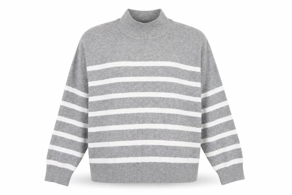 Primark Womens Grey High Neck Striped Viscose Pullover Jumper Size S