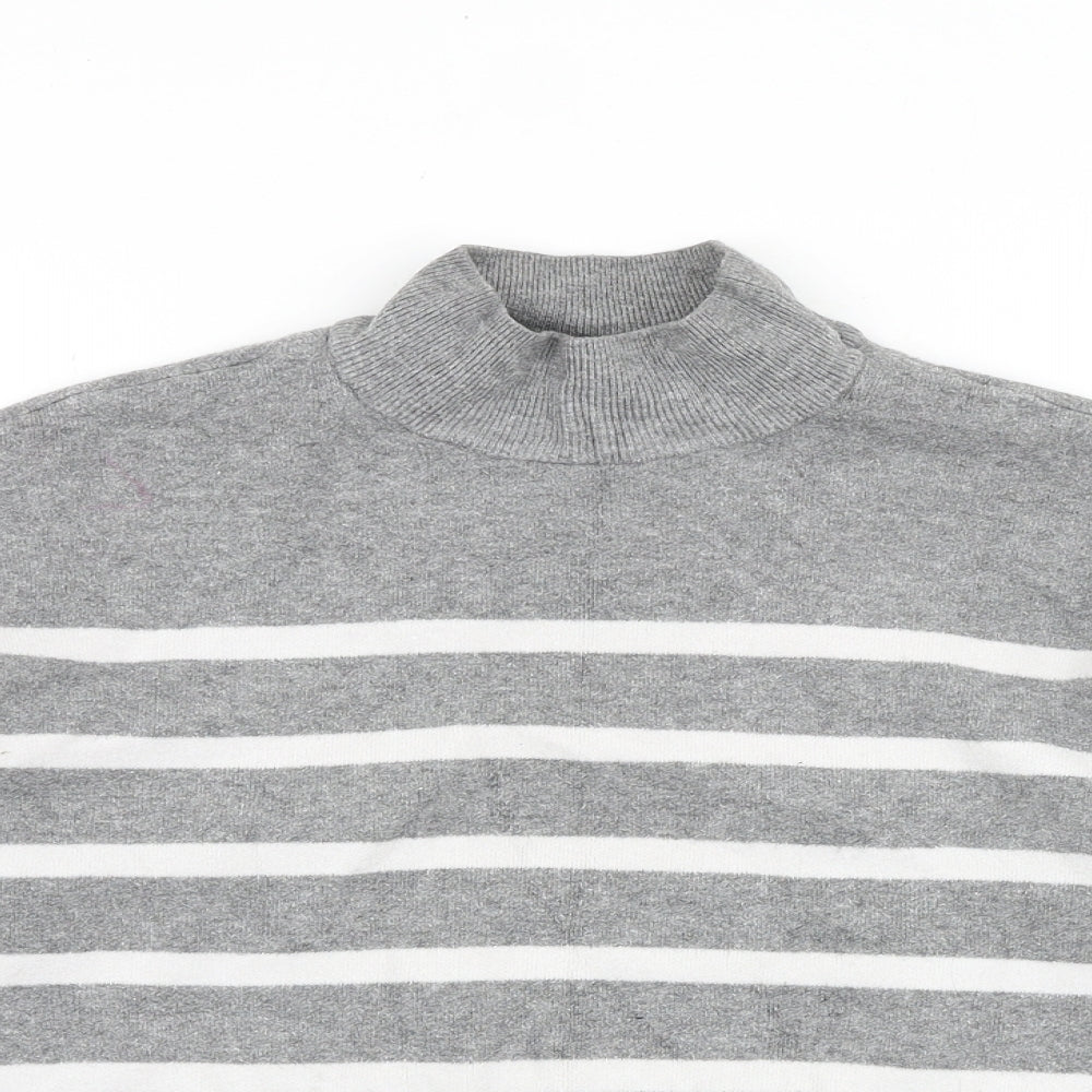 Primark Womens Grey High Neck Striped Viscose Pullover Jumper Size S
