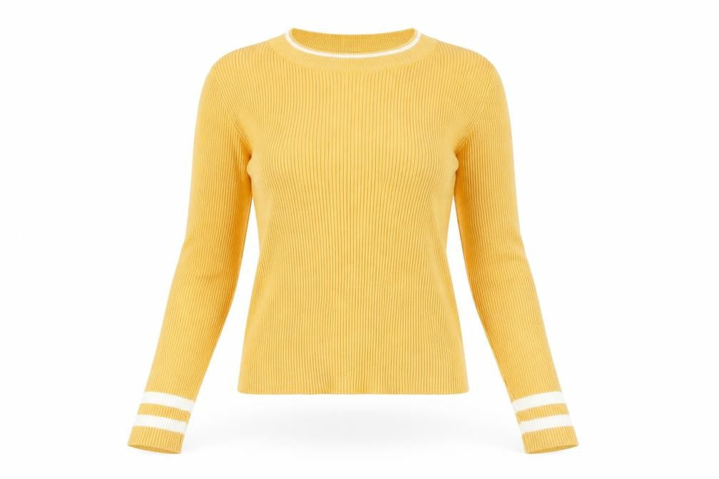 FOREVER 21 Womens Yellow Round Neck Cotton Pullover Jumper Size L Pullover - Ribbed