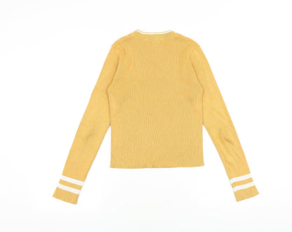 Forever 21 Womens Yellow Round Neck Cotton Pullover Jumper Size L Pullover - Ribbed