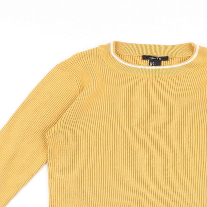 Forever 21 Womens Yellow Round Neck Cotton Pullover Jumper Size L Pullover - Ribbed