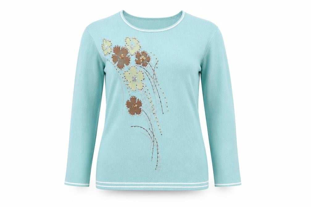 Eternal Womens Green Round Neck Floral Viscose Pullover Jumper Size 10 Pullover