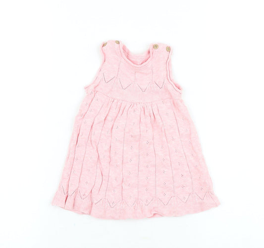 TU Baby Pink 100% Cotton Jumper Dress Size 3-6 Months Round Neck Button