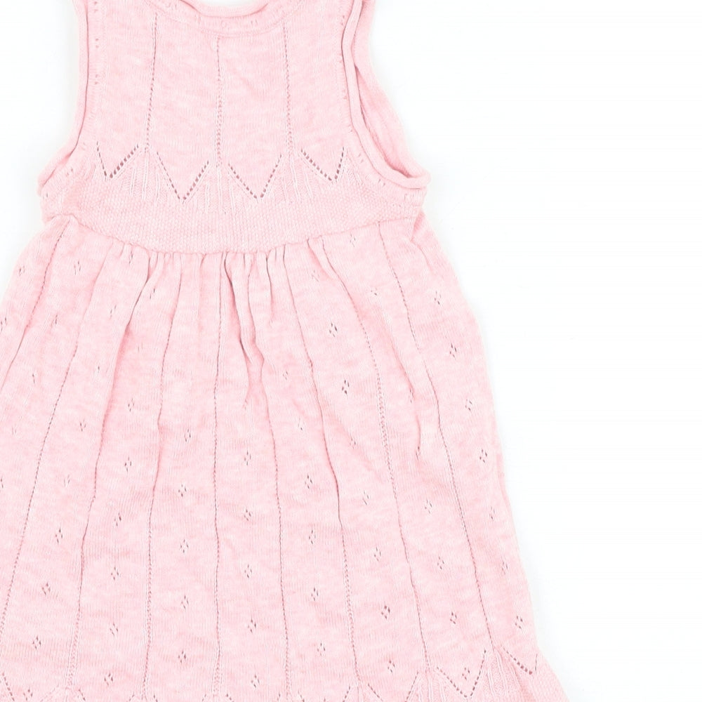 TU Baby Pink 100% Cotton Jumper Dress Size 3-6 Months Round Neck Button