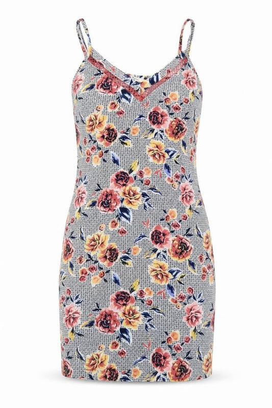 Tu Womens Grey Floral Viscose Tank Dress Size 12 V-Neck Pullover