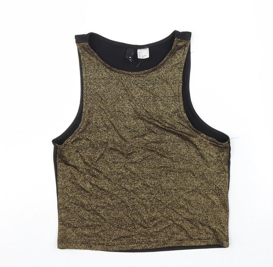 Divided Womens Black Geometric Viscose Basic Tank Size S Round Neck
