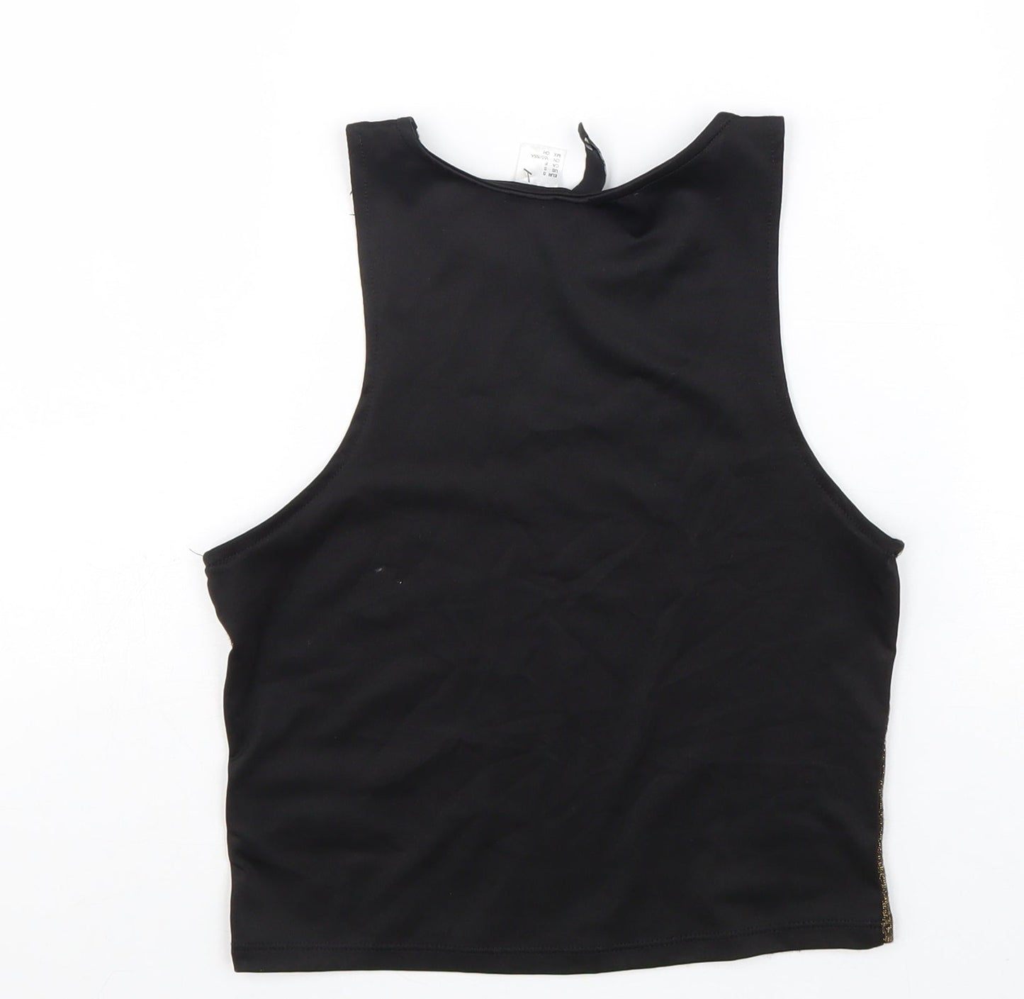 Divided Womens Black Geometric Viscose Basic Tank Size S Round Neck