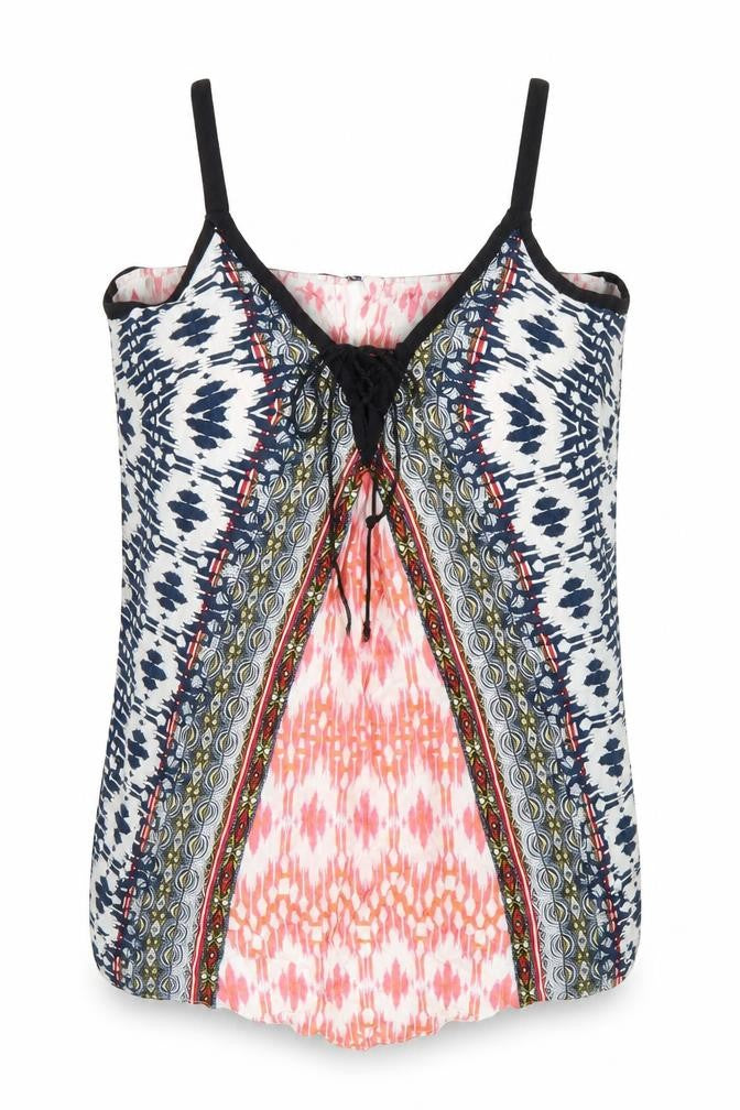 Warehouse Womens Multicoloured Geometric Viscose Basic Tank Size 12 V-Neck