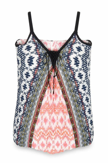 Warehouse Womens Multicoloured Geometric Viscose Basic Tank Size 12 V-Neck