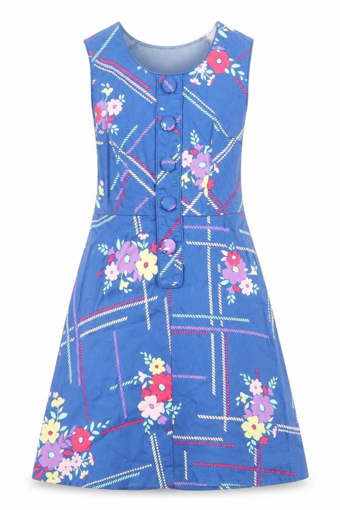 New Look Womens Blue Geometric Cotton A-Line Size 8 Round Neck Pullover