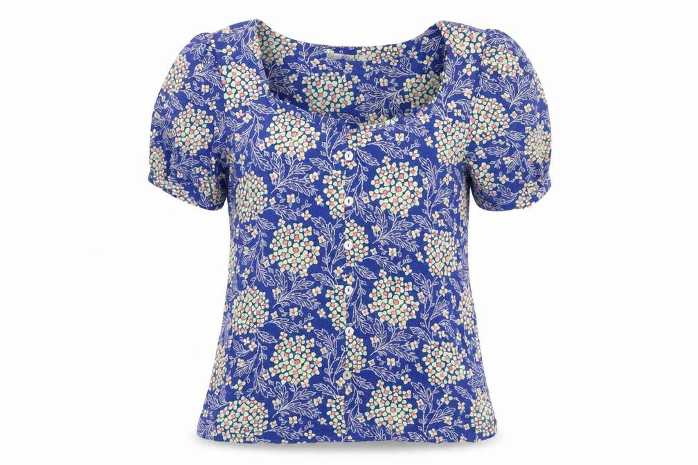 NEXT Womens Blue Geometric Viscose Basic T-Shirt Size 10 Scoop Neck