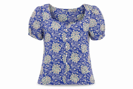 Next Womens Blue Geometric Viscose Basic T-Shirt Size 10 Scoop Neck