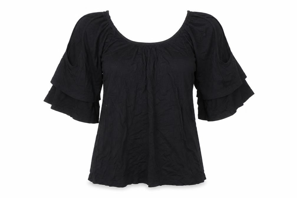 Yoins Womens Black Viscose Basic Blouse Size 8 Scoop Neck