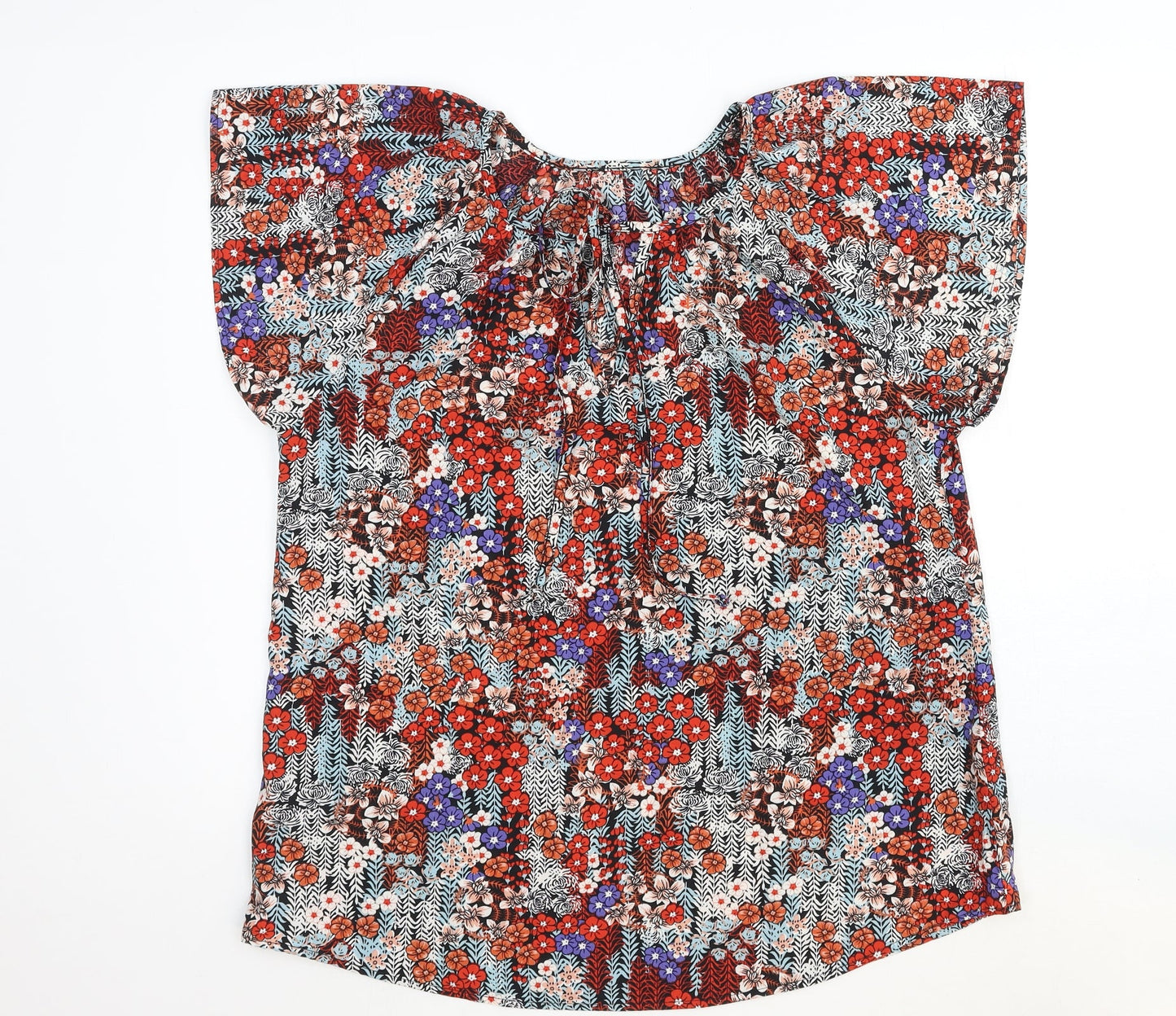 Preworn Womens Multicoloured Geometric Viscose Basic Blouse Size L Round Neck