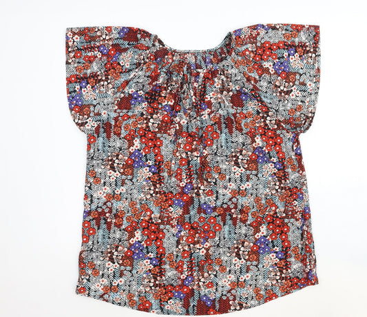 Preworn Womens Multicoloured Geometric Viscose Basic Blouse Size L Round Neck