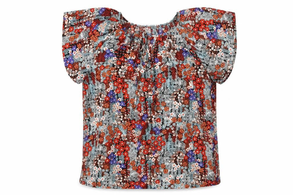 Preworn Womens Multicoloured Geometric Viscose Basic Blouse Size L Round Neck