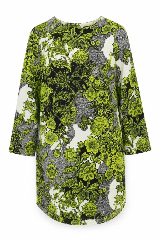 Topshop Womens Green Floral Viscose Shift Size 8 Round Neck Button