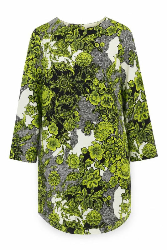 Topshop Womens Green Floral Viscose Shift Size 8 Round Neck Button
