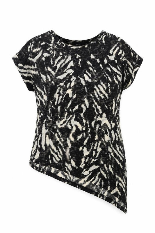 Wallis Womens Black Animal Print Viscose Basic T-Shirt Size S Round Neck - Tiger Pattern