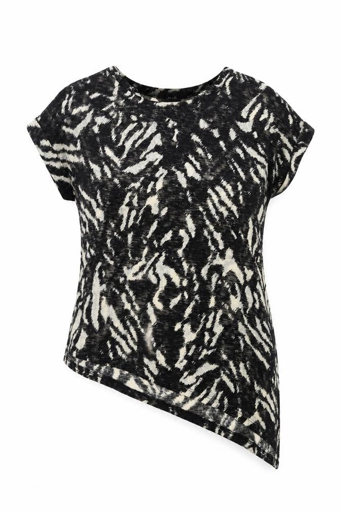 Wallis Womens Black Animal Print Viscose Basic T-Shirt Size S Round Neck - Tiger Pattern