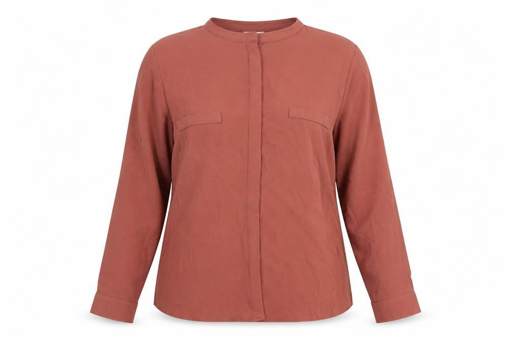 Jaqueline de Yong Womens Red Viscose Basic Button-Up Size 8 Round Neck