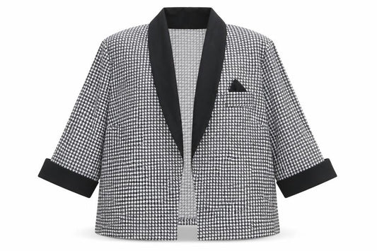 Justine Womens Black Houndstooth Viscose Jacket Blazer Size 16