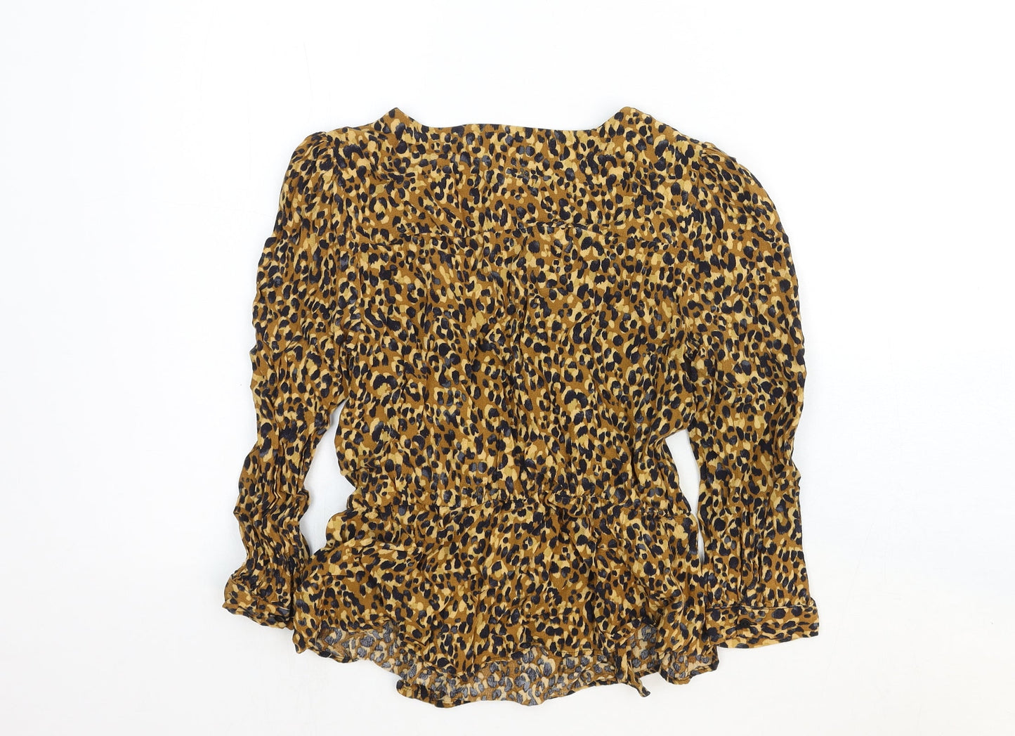 Zara Womens Brown Animal Print Viscose Basic Blouse Size XS V-Neck - Leopard Print