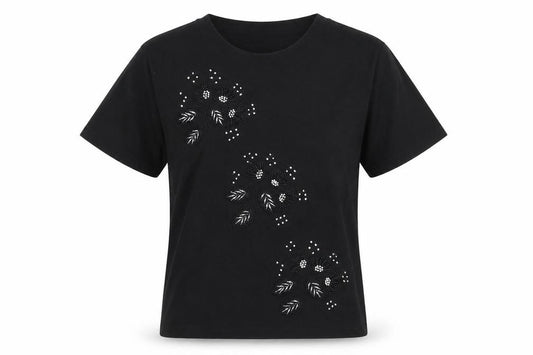Nutshell Womens Black Geometric Cotton Basic T-Shirt Size S Scoop Neck