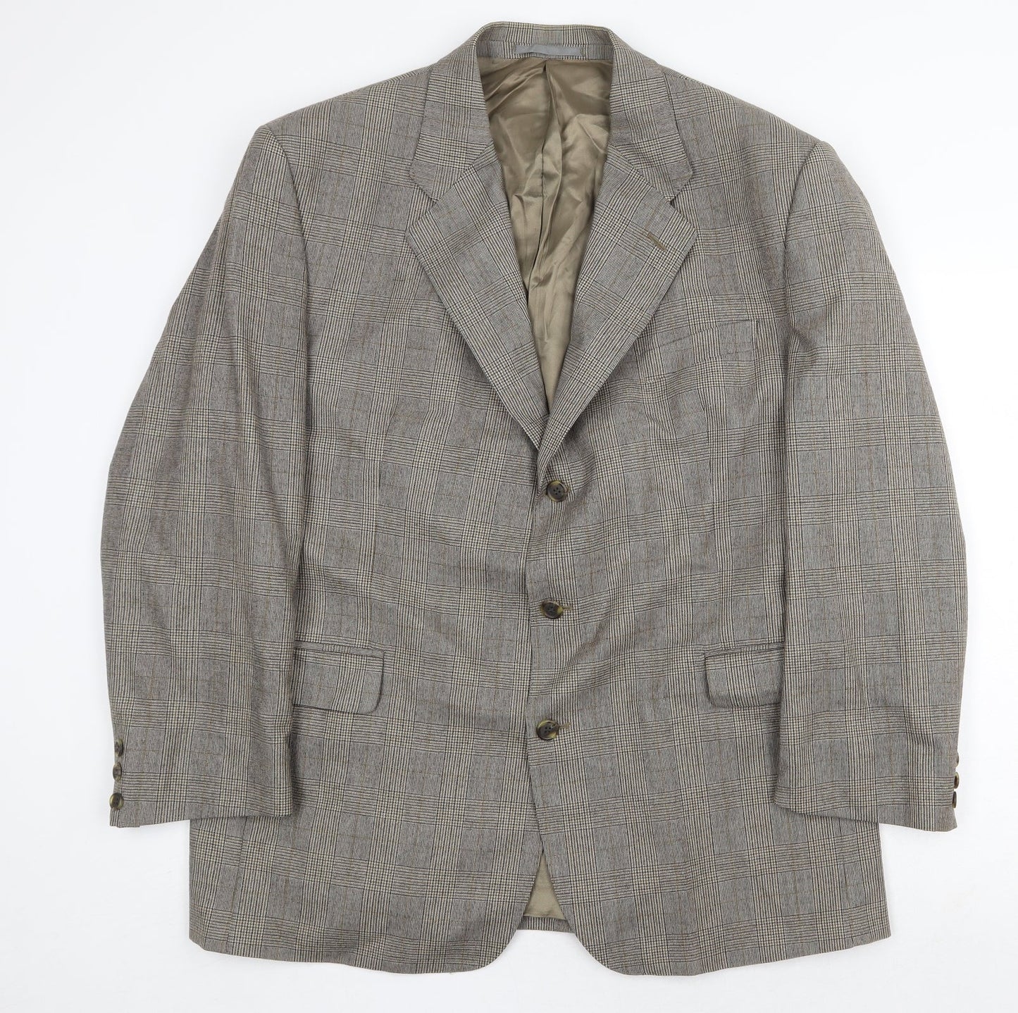Preworn Mens Grey Plaid Wool Jacket Suit Jacket Size 44 Regular