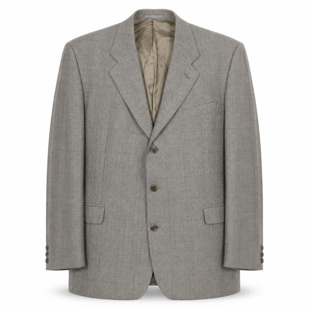 Preworn Mens Grey Plaid Wool Jacket Suit Jacket Size 44 Regular