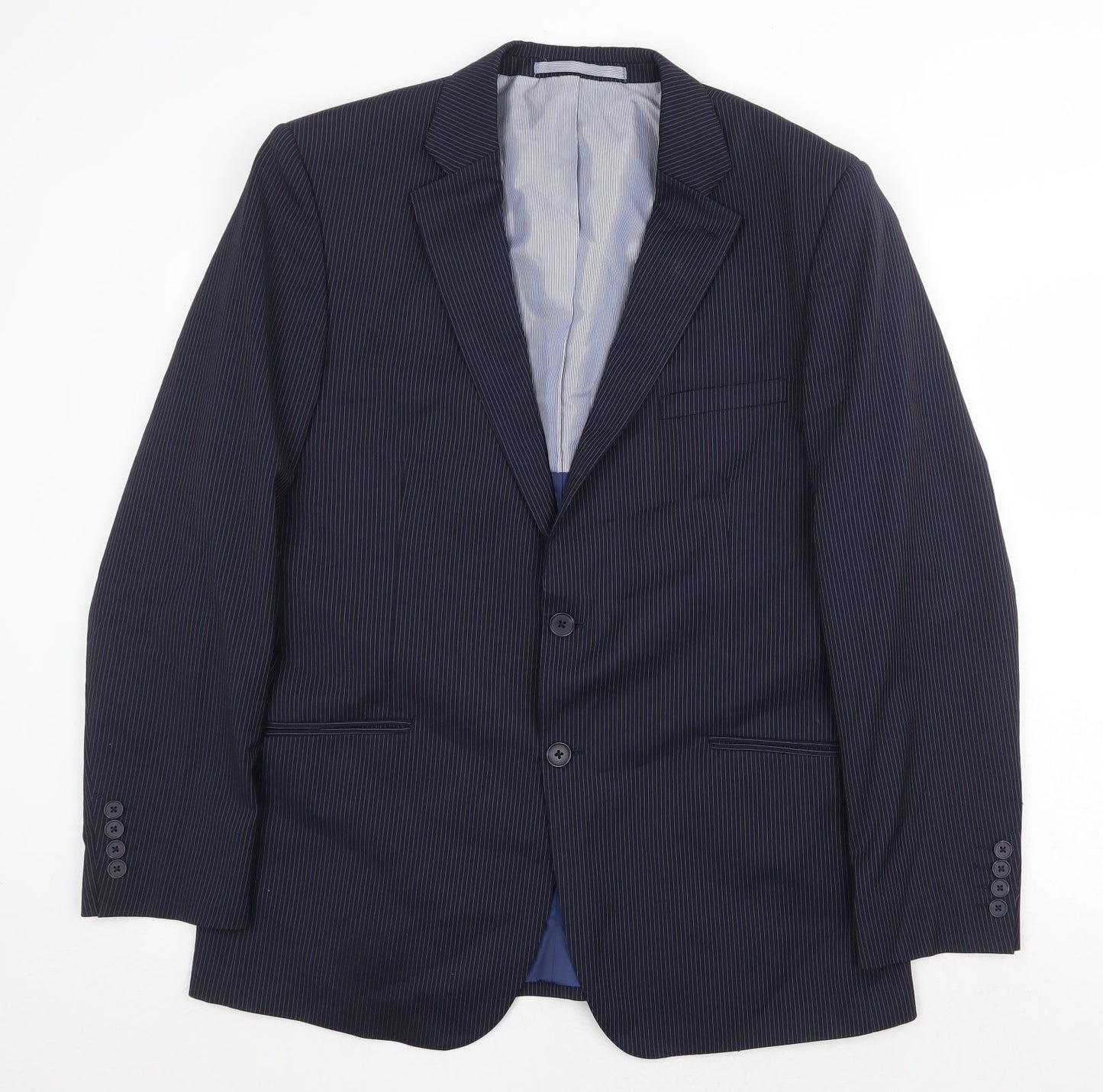 Marks and Spencer Mens Blue Striped Wool Jacket Suit Jacket Size 42 Regular