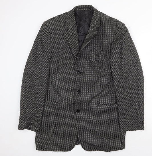 Preworn Mens Grey Geometric Wool Jacket Blazer Size 40 Regular