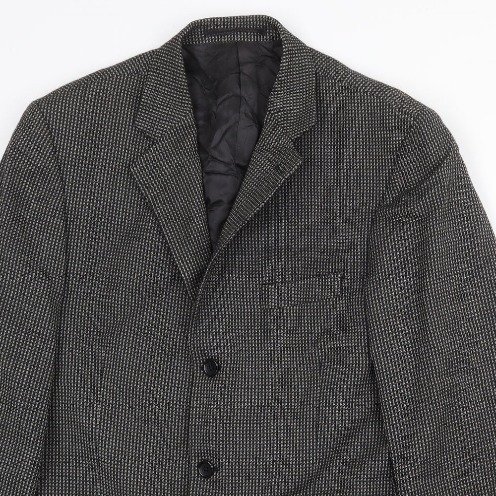 Preworn Mens Grey Geometric Wool Jacket Blazer Size 40 Regular