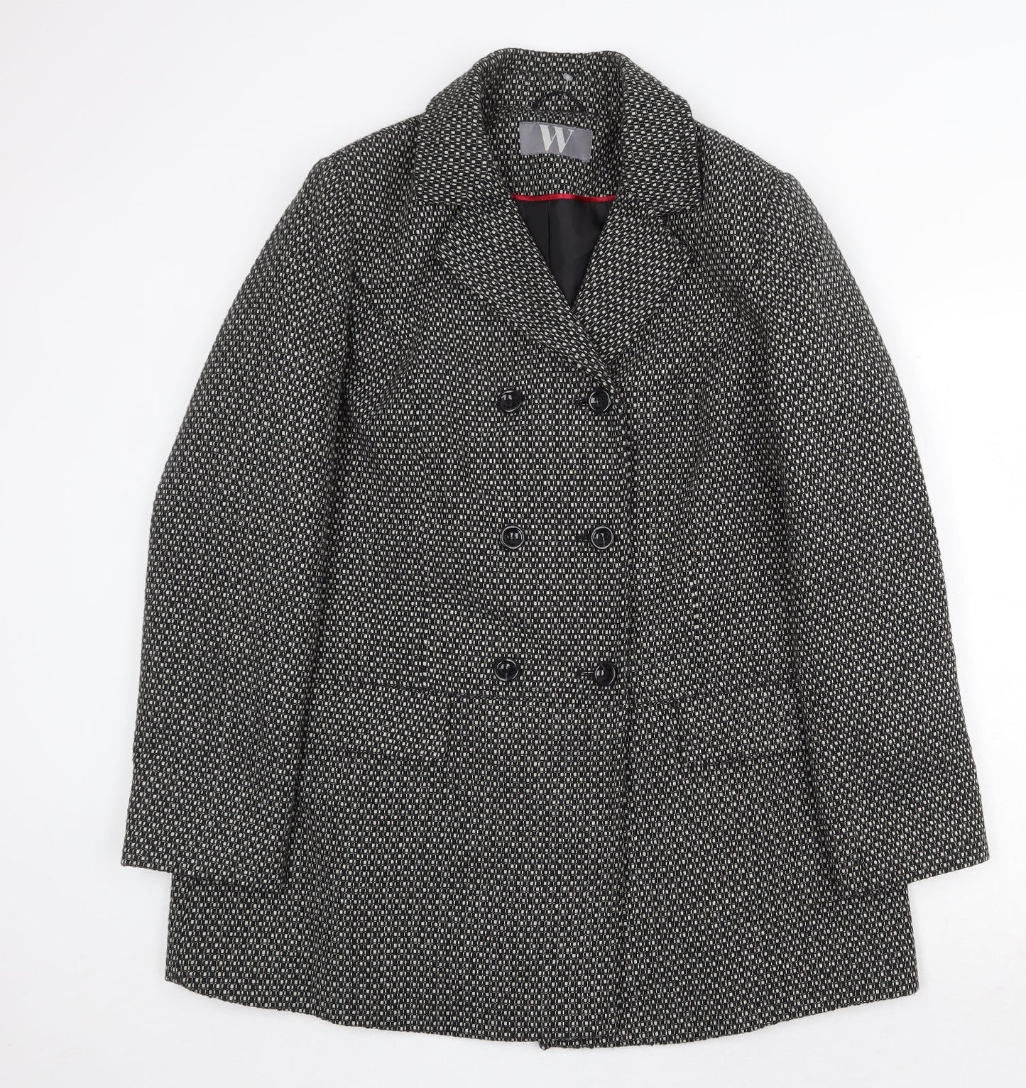 BHS Womens Black Geometric Pea Coat Coat Size 10 Button