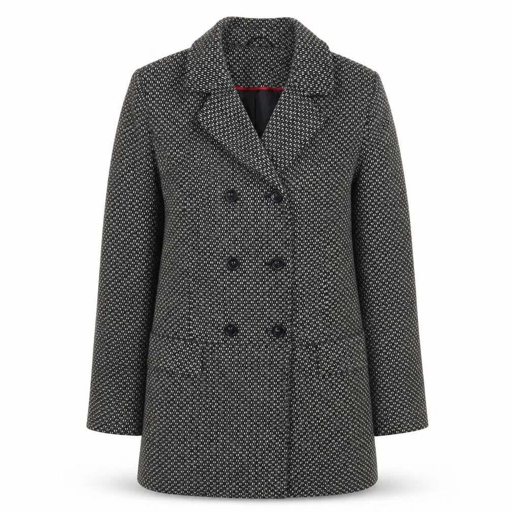 BHS Womens Black Geometric Pea Coat Coat Size 10 Button
