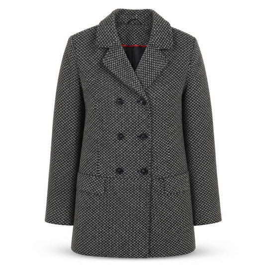 BHS Womens Black Geometric Pea Coat Coat Size 10 Button
