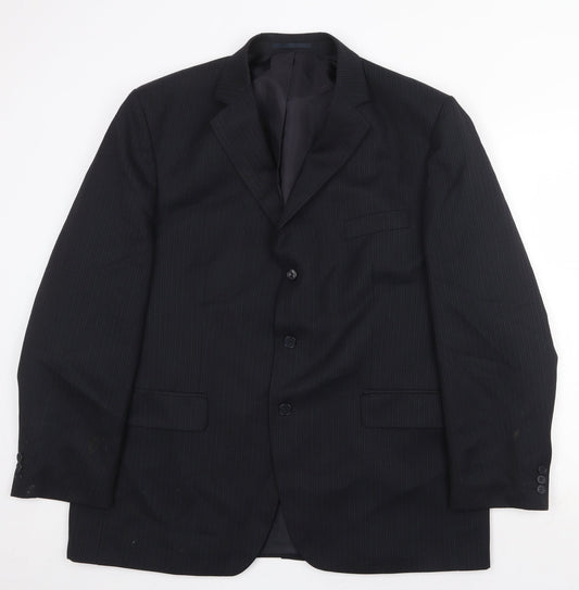 Pinstripe Mens Black Striped Polyester Jacket Suit Jacket Size 46 Regular