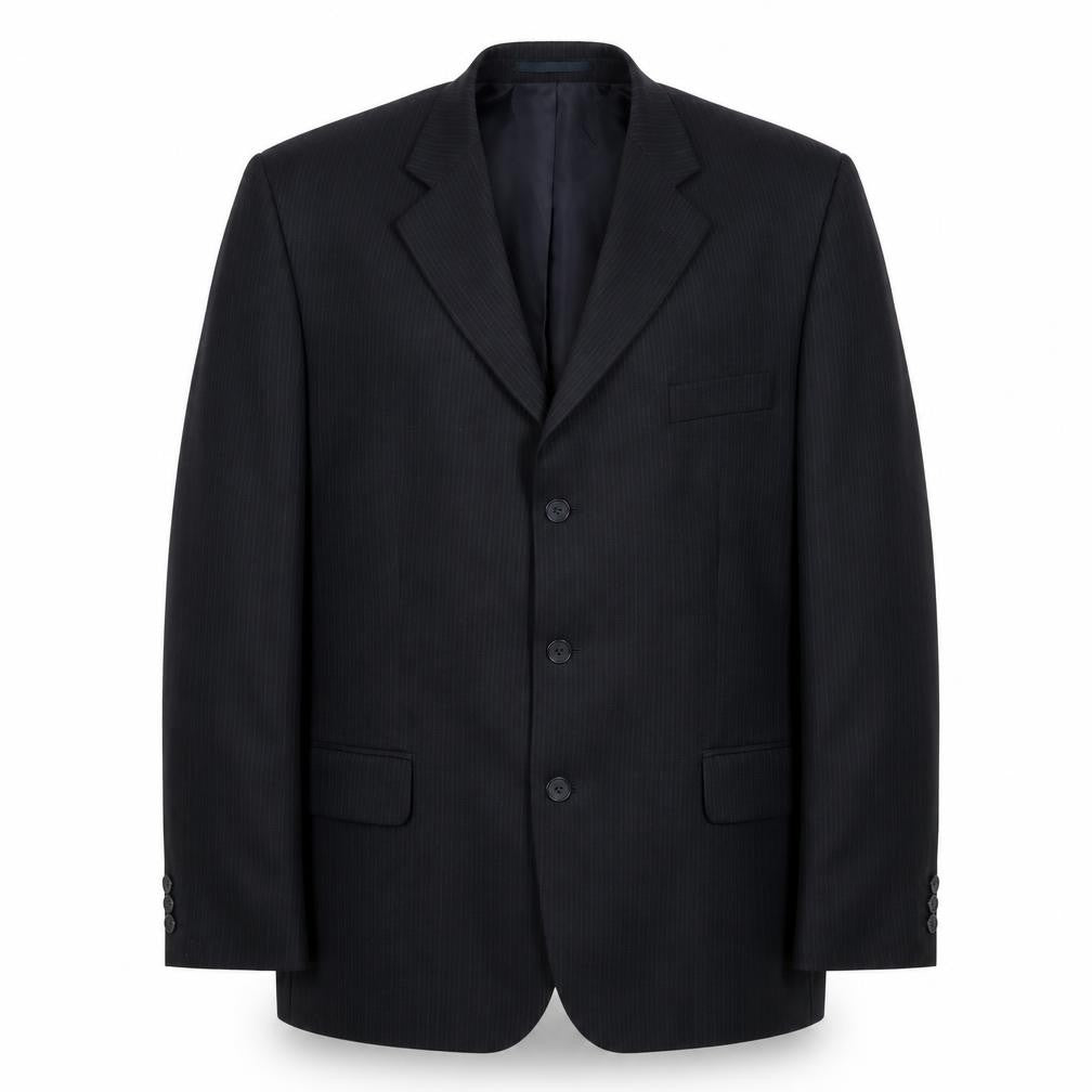 Pinstripe Mens Black Striped Polyester Jacket Suit Jacket Size 46 Regular