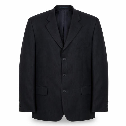 Pinstripe Mens Black Striped Polyester Jacket Suit Jacket Size 46 Regular