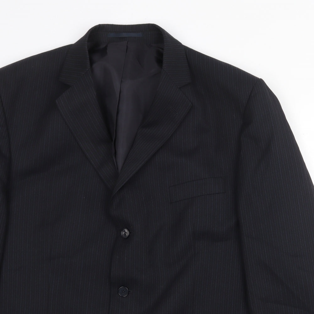 Pinstripe Mens Black Striped Polyester Jacket Suit Jacket Size 46 Regular