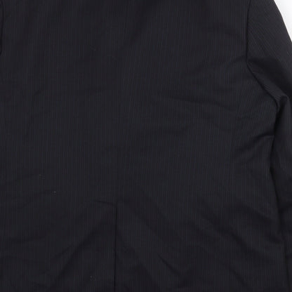 Pinstripe Mens Black Striped Polyester Jacket Suit Jacket Size 46 Regular