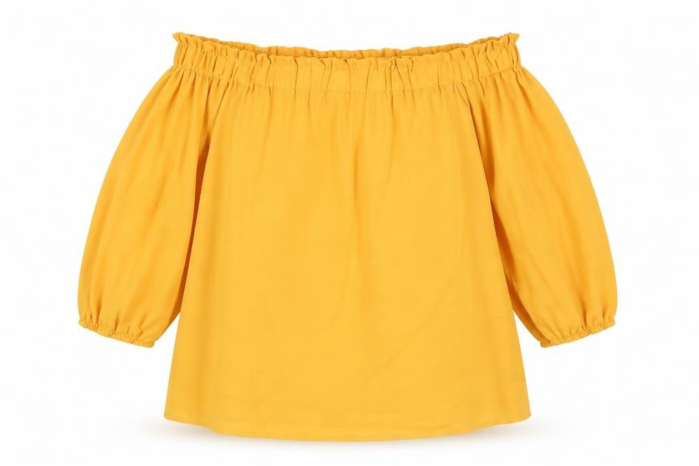 Preworn Womens Yellow Polyester Basic Blouse Size XL Off the Shoulder