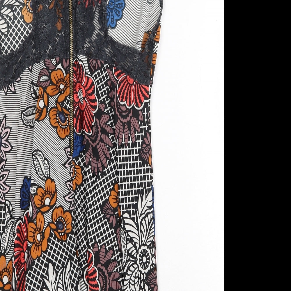 Glamorous Womens Multicoloured Floral Polyester A-Line Size M Scoop Neck Zip - Lace trim