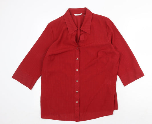 Marks and Spencer Womens Red Polyester Basic Button-Up Size 14 Collared
