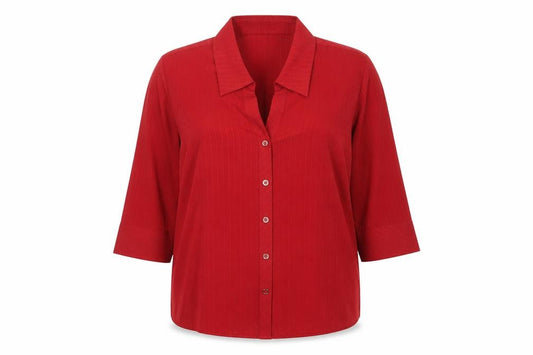 Marks and Spencer Womens Red Polyester Basic Button-Up Size 14 Collared