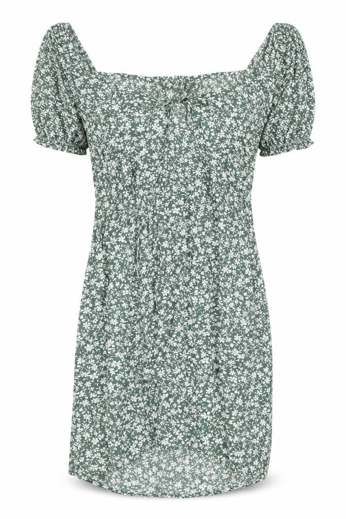 SheIn Womens Green Floral Polyester A-Line Size M Boat Neck Zip