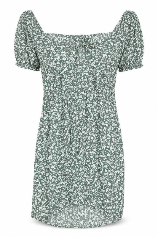 SheIn Womens Green Floral Polyester A-Line Size M Boat Neck Zip