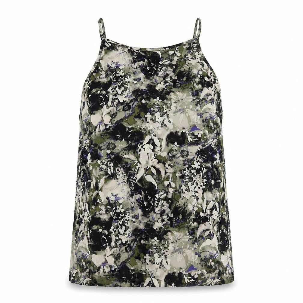 Miss Selfridge Womens Green Geometric Polyester Basic Tank Size 12 Round Neck