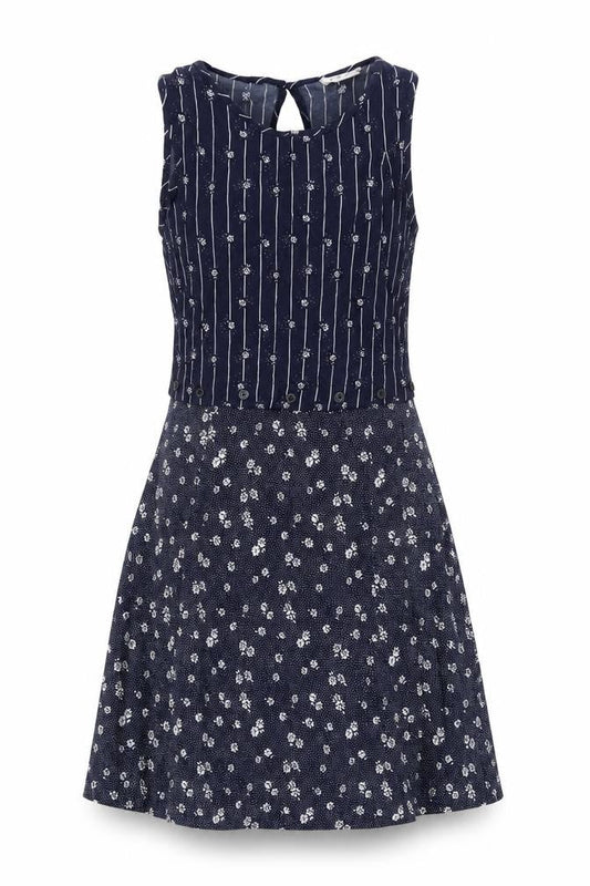 Cooperative Womens Blue Geometric Viscose Skater Dress Size XS Round Neck Button